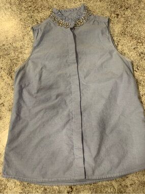 J.Crew Chambray Jeweled Ruffle Collar Oxford Blouse Tilda Rhinestone Size 0